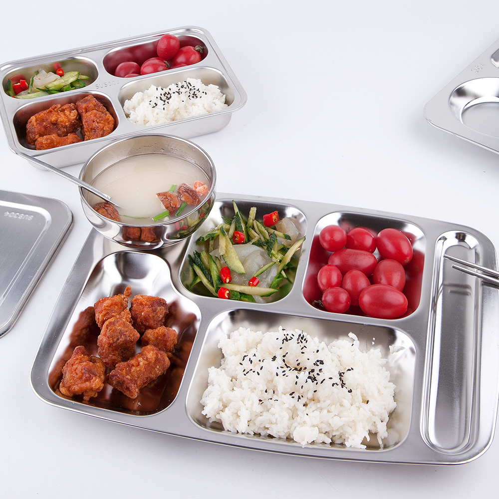 Assiette de luxe en acier inoxydable 5 en 1 à 3 compartiments, séparation Thali/séparation pour le déjeuner et le dîner