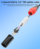 Câble audio mâle TRS vers XLR double canal 6.35MM plaqué or pour microphone haut-parleur studio d'enregistrement et mélangeur