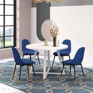 Ensemble de salle à manger rond Evatt 5 pièces, table ronde à chevalet avec 4 chaises élégantes, bleu - Product Image 2