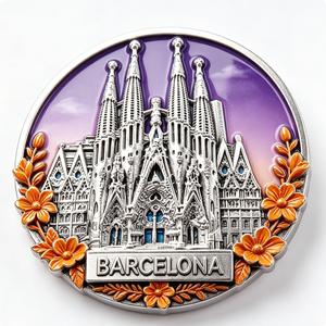Pin Metálico Circular de la Sagrada Familia de Barcelona, Plateado, con Esmalte Duro, Diseño de Escultura Artística, Souvenir - Product Image 3