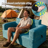 Canapé gonflable double en tissu lin, design moderne, gonflage rapide, pliable, pour le camping, l'extérieur et l'intérieur.