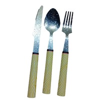 Lot de couteaux et fourchettes en G10 de Damas, plusieurs couleurs, avec poignée en G10 jaune, rouge, bleu, noir et camouflage