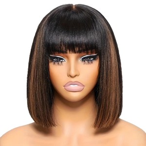 FX-HA73 Peluca Bob Corta Lisa Sin Pegamento al por Mayor para <span class=keywords><strong>Mujer</strong></span>, Sintética, <span class=keywords><strong>de</strong></span> Alta Temperatura, con Flequillo Recto, para Usar sin Esfuerzo - Product Image 1
