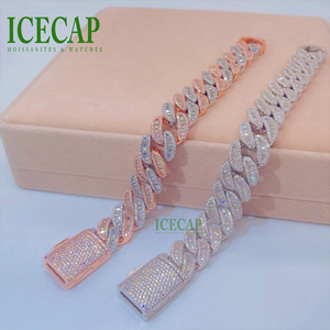 Lujo 18mm Baguette Iced Out Cut VVS Moissanite Diamond Chain Fine Sterling Silver 925 Collar de eslabones cubanos para hombres - Product Image 2