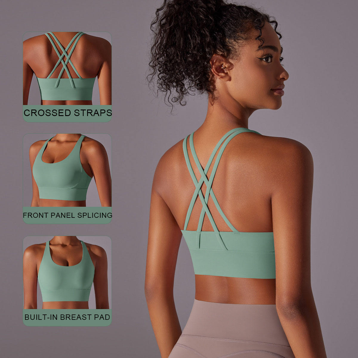 Women's Training Medium Support Bra Strappy Back Quick Dry Gym Yoga Bra Four-way Stretch Breathable Outdoor Fitness