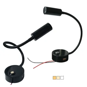 12v lecture projecteur lumière intérieure 24v wallfix noir gradateur tactile interrupteur caravane col d'oie lumière LED 3w RV lumière