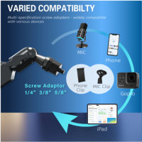 Support de microphone réglable AUKI Factory Direct, bras articulé 360° °   Support de bureau rotatif CE RoHS