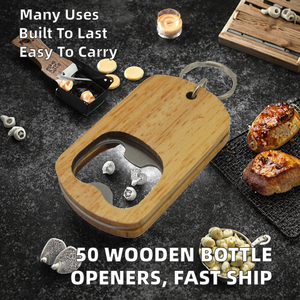 Stock US, livraison rapide, 50 pièces/boîte, ouvre-bouteille plat en bois avec noyau en acier inoxydable, porte-clés - Product Image 2