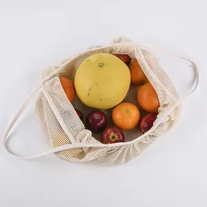 Sacos de algodão orgânico reutilizáveis, venda no atacado de bolsas laváveis de algodão orgânico reutilizáveis com cordão para mercearia de frutas e vegetais