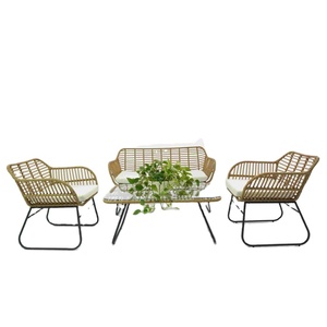 Juego de sofá de conversación de lujo para jardín al aire libre 4 piezas Juego de sofá de mimbre de aluminio PE - Product Image 6