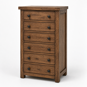 Brown Solid Cherry Wood Dresser P2 Particleboard + MDF Melamine 80x42x115 cm <b>Framed</b> Double Handles Five Drawers Cabinet - Product Image 1