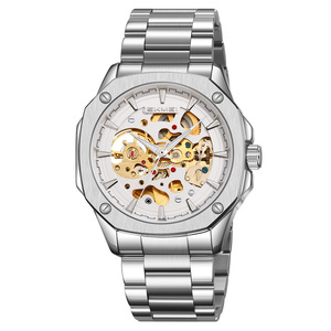 Octagonal hollow <b>automatic</b> mechanical men's wristwatch with solid steel strap and water-resistant function - Product Image 2