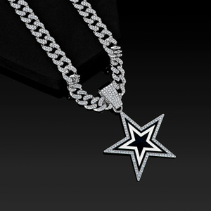 Pingente de Estrela de Cinco Pontas Iced Out para Homens, CZ Brilhante com Corrente Cubana Iced Out em Liga de Esmalte Preto e Branco, Joias Bling - Product Image 4