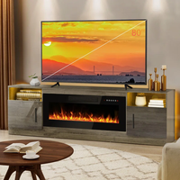 Meuble TV de cheminée de 70 pouces avec cheminée électrique de 36 pouces Console multimédia centrale de divertissement éclairée par LED Table de rangement pour téléviseurs