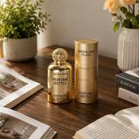 Flacon de parfum en verre recyclable avec revêtement UV doré personnalisé, avec pompe pulvérisatrice, capacité de 100 ml, doré pour le bouchon, forme ronde, emballage