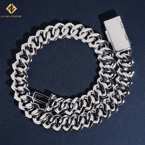 ZUANFA JEWELRY Men's <b>Iced</b> <b>Out</b> Cuban <b>Chain</b> Necklace 925 Silver Rhodium Plated Moissanite Hip Hop Style Link <b>Chain</b> - Product Image 2