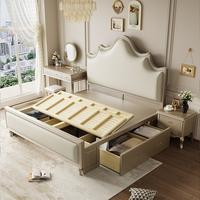 Lit en bois massif de luxe French Princess avec cadre doré champagne pour villas et chambres d'hôtel