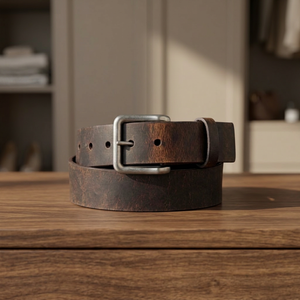 Cinturón de Cuero Vacuno con Hebilla Cuadrada Estilo Vintage BS INTERNATIONAL, Acero Ecológico, Impermeable, Alta Resistencia, 3.8CM - Product Image 1