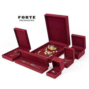 Коробка для украшений FORTE Burgundy, темно-красный бархатный набор, персонализированная коробка для колец и подвесок с логотипом, фланелевые шкатулки для ювелирных изделий - Product Image 1