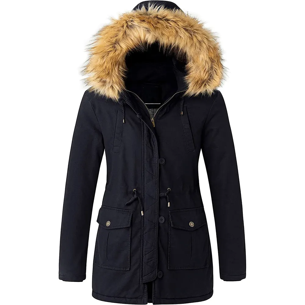 Amostra grátis casaco feminino de inverno, grosso, acolchoado, confortável, quente, de lã, parka, capuz de pele