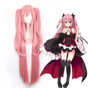 Anogol Seraph Van Het Einde Krul Tepes Cosplay Pruiken Dubbele Paardenstaart Natuurlijke Lange Roze Rechte Pruik Voor Kostuumfeest