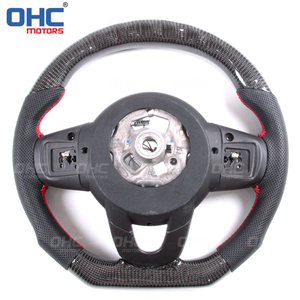 Volant en fibre de carbone véritable pour <span class=keywords><strong>Mini</strong></span> Cooper F56, cuir perforé, fond plat, moteurs Ohc - Product Image 3