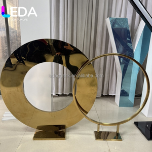 LEDA Hot Circle Iron Flower Stand Wedding <b>Table</b> Decoration Gold Double Circle Center Pieces Flower Stands For Wedding Decoration - Product Image 1