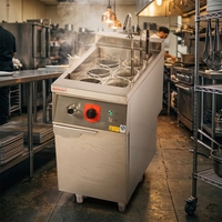 Cuisinière à nouilles électrique commerciale à six bacs RKMF-P164 en acier inoxydable, cuisinière à nouilles multifonctionnelle