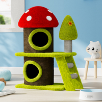 Promotion : Arbre à chat de luxe personnalisable en bois, design champignon, avec maisonnette en flanelle, poteau à gratter en sisal, tour de jeu et condo