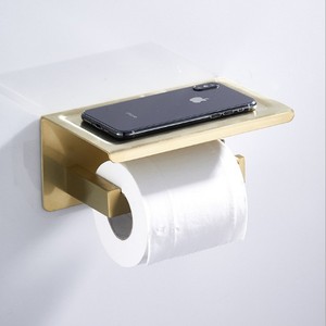 Étagère pour téléphone portable, porte-serviettes en or brossé, auto-adhésive, 1 pièce - Product Image 1