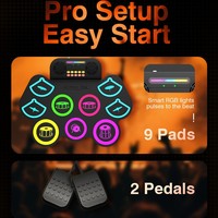 Batterie électronique KS13C avec 9 pads en silicone, double haut-parleur, 10 kits, 990 sons, enregistrement, pliable, portable, rechargeable pour la pratique