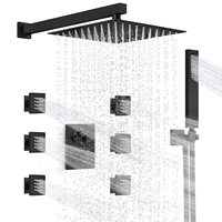 Ensemble de robinet de bec de baignoire cascade à montage mural noir modèle de système de douche de pluie à poignée unique