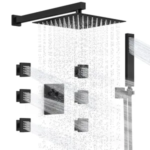 Schwarzes handgerät Wandmontage-Wasserfall-Badewanne Ausguss-Wasserhahn-Set Einzelgriff-Regen-Duschsystem-Modell