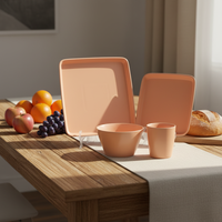 Service de table carré en céramique de luxe moderne |   Assiettes, tasses et bols de couleur rose |   Compatible micro-ondes et lave-vaisselle