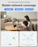 Répéteur WiFi QLOCOM avec logo personnalisé, configuration rapide WPS, répéteur WiFi sans fil, extension de portée WiFi, routeur 1200 Mbps pour PC et téléphone