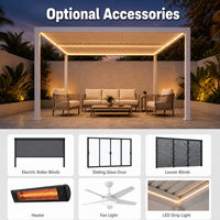 Pérgola Moderna Inteligente con Revestimiento de Aluminio Imitación Madera, Control por Aplicación, Luz RGB y Sensor de Lluvia Automático