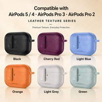 Casing Kulit PU AirPods 5 Pro 3 dengan Penjepit Aman, Carabiner, Penyangga, dan Pengisian Daya Nirkabel, 6 Warna, Grosir