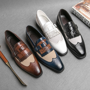 Chaussures habillées classiques bleu marine et blanches pour hommes, mocassins décontractés à boucle, style formel et professionnel tendance pour les mariages d'automne - Product Image 6