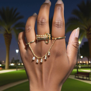 <span class=keywords><strong>Cadena</strong></span> de borla de joyería de moda para mujer de doble dedo chapado en oro <span class=keywords><strong>con</strong></span> anillo CZ de gota de lágrima - Product Image 5