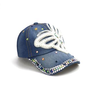 New Butterfly Rhinestone Denim Handmade 6-Panel 100% Cotton Baseball Cap Outdoor Versatile Fashion Personalized All Seasons - Product Image 3