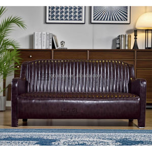 ओएम ओटम फैक्ट्री प्रत्यक्ष व्यथित भूरे रंग के चमड़े के एविएटर सोफे 3 सीट विला औद्योगिक धातु एल्यूमीनियम लोफ्ट के लिए - Product Image 3