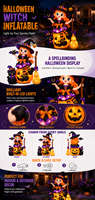 Décoration gonflable d'Halloween sur citrouille avec chat noir, chauve-souris et balai, pour extérieur, jardin, pelouse, fête, vacances