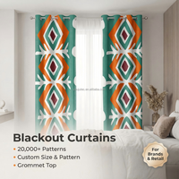 Rideaux occultants toutes saisons à isolation thermique et réduction du bruit, imprimés numériquement, motif géométrique diamant tribal moderne bohème, vert sarcelle et orange