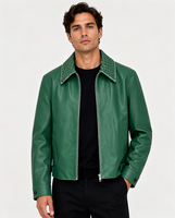 Veste moto en simili cuir vert pour homme