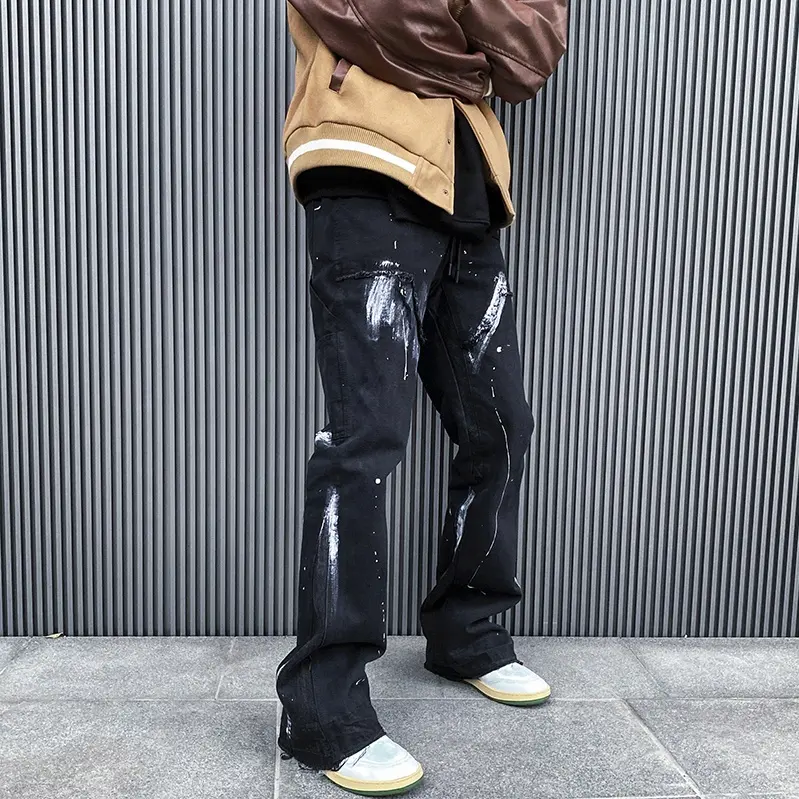 OEM के कोहरे निजी ब्लू ब्रांड ड्रॉप शिपिंग स्टॉक flared पैंट पेंट डेनिम पुरुषों जींस