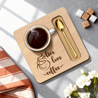 Plateau carré en bois de style japonais pour thé et café avec emplacement pour cuillère, plateau de table en bois d'acacia, ensemble de plateaux en bois pour tasses à café