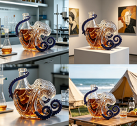 Bouteille en verre originale en forme de pieuvre, capacité 900-1000 ml, design durable, ajoute une touche artistique à la décoration de fête