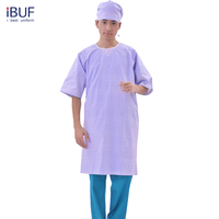 Robe de patient unisexe réutilisable imprimée à manches courtes et col rond avec bonnet chirurgical assorti