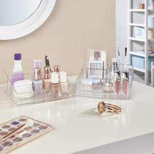 Compact rectangulaire 4 compartiments acrylique transparent vanité maquillage organisateur présentoir brosses ombre à paupières Palettes fournitures de beauté - Product Image 5