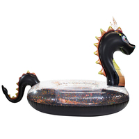 Bouée gonflable géante Dragon de mer noir pailleté, île flottante pour fête aquatique multi-personnes sur le lac